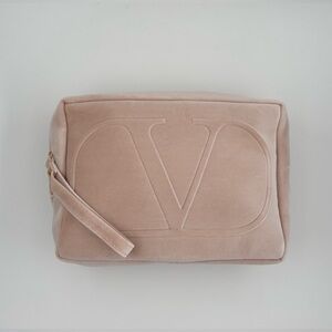 NWT Valentino nude velvet Dopp kit luxury gift zip pouch wristlet in beige/blush